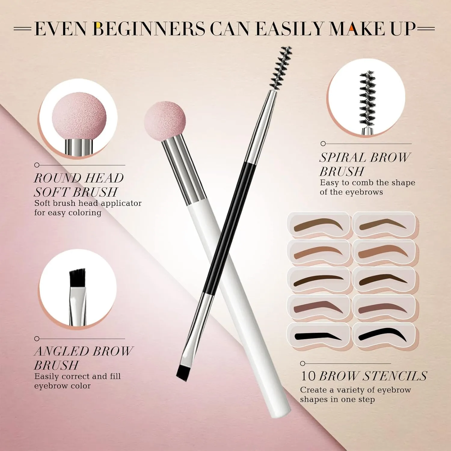 Eyebrow Stamp Stencil Kit - for Waterproof Eyebrows Makeup, Eyebrow Stamp Kit with Sponge Applicator, 10 Eyebrow Stencils, Dual-ended Brow Brush, Waterproof Eyebrow Pomade (Chocolate)