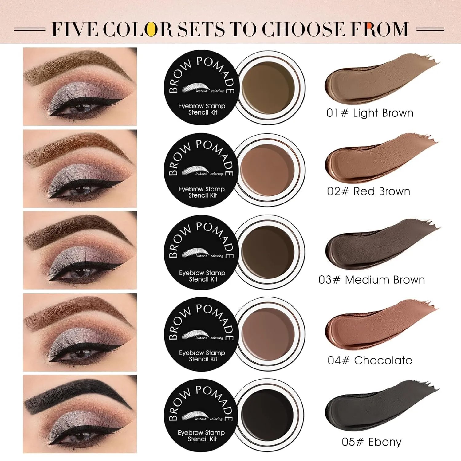 Eyebrow Stamp Stencil Kit - for Waterproof Eyebrows Makeup, Eyebrow Stamp Kit with Sponge Applicator, 10 Eyebrow Stencils, Dual-ended Brow Brush, Waterproof Eyebrow Pomade (Chocolate)