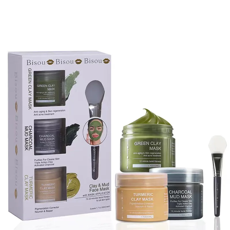 Face Mask Trio with Applicator (Turmeric Clay, Dead Sea Mud & Charcoal Gel Face Mask)