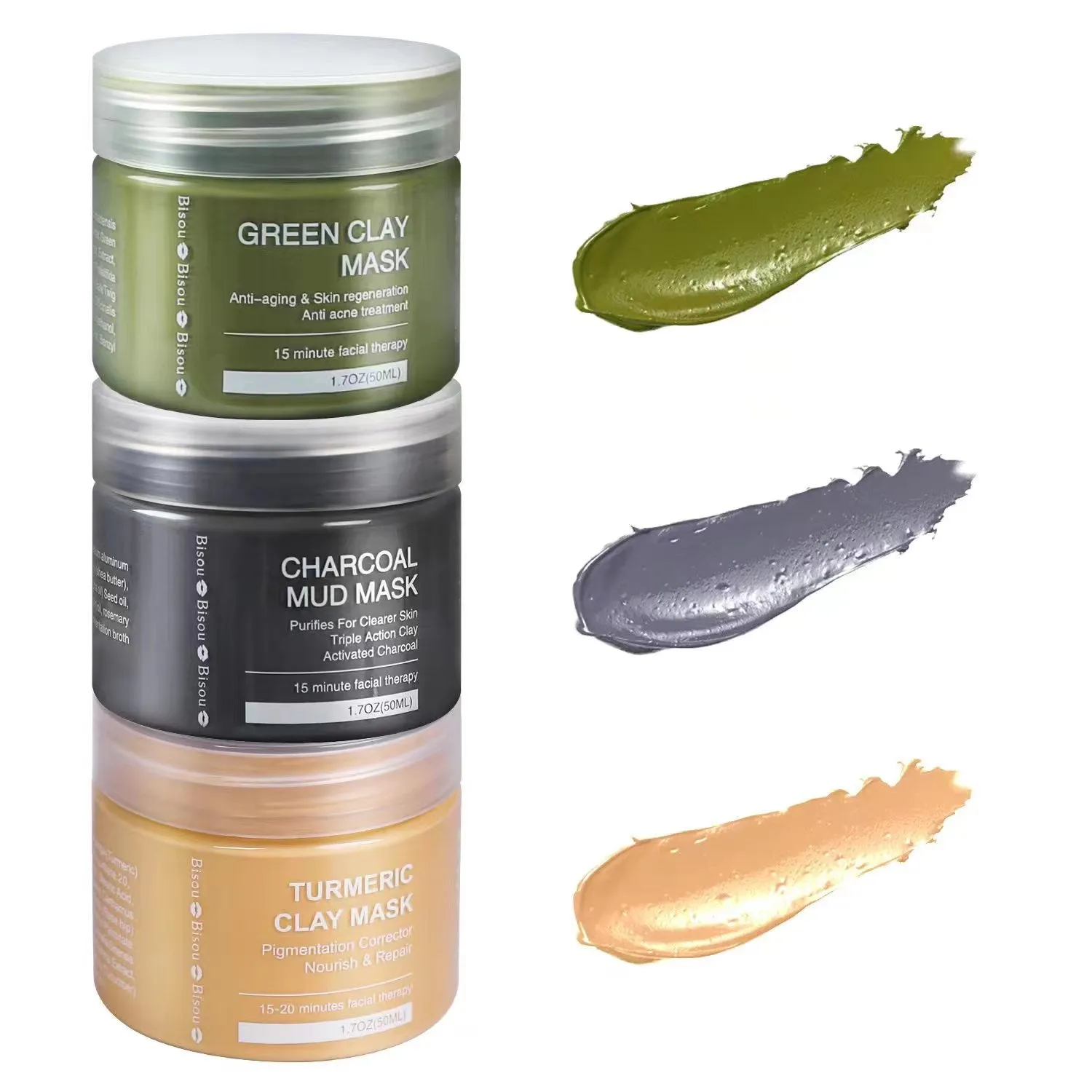 Face Mask Trio with Applicator (Turmeric Clay, Dead Sea Mud & Charcoal Gel Face Mask)