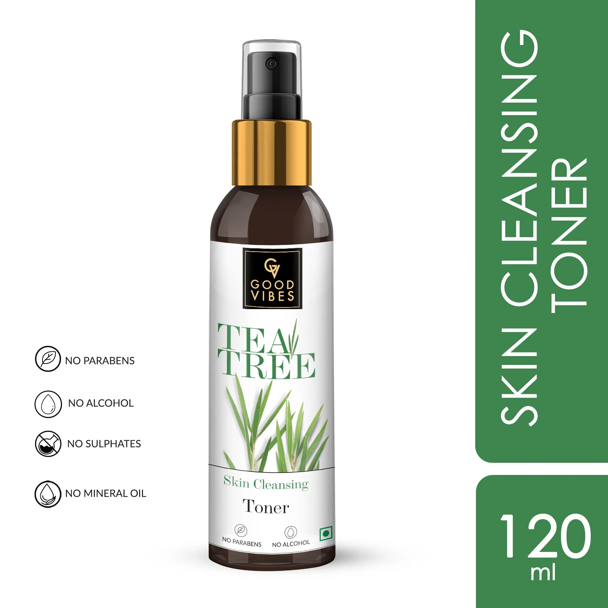 Good Vibes Tea Tree Cleansing Toner | Hydrating, Anti-Acne | With Green Tea | No Alcohol, No Parabens, No Sulphates, No Mineral Oil (120 ml)