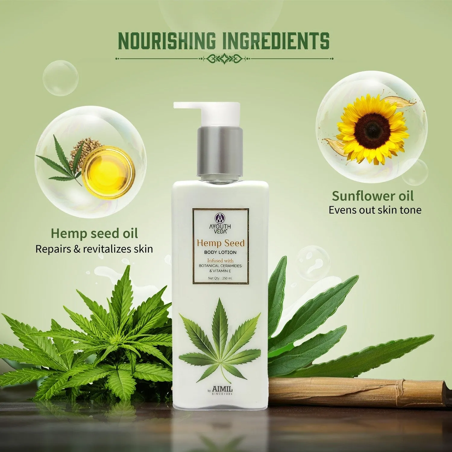Hemp Seed Body Lotion with Botanical Ceramides &amp; Vitamin E for Deeply Hydrated Skin Net qty.- 250ml
