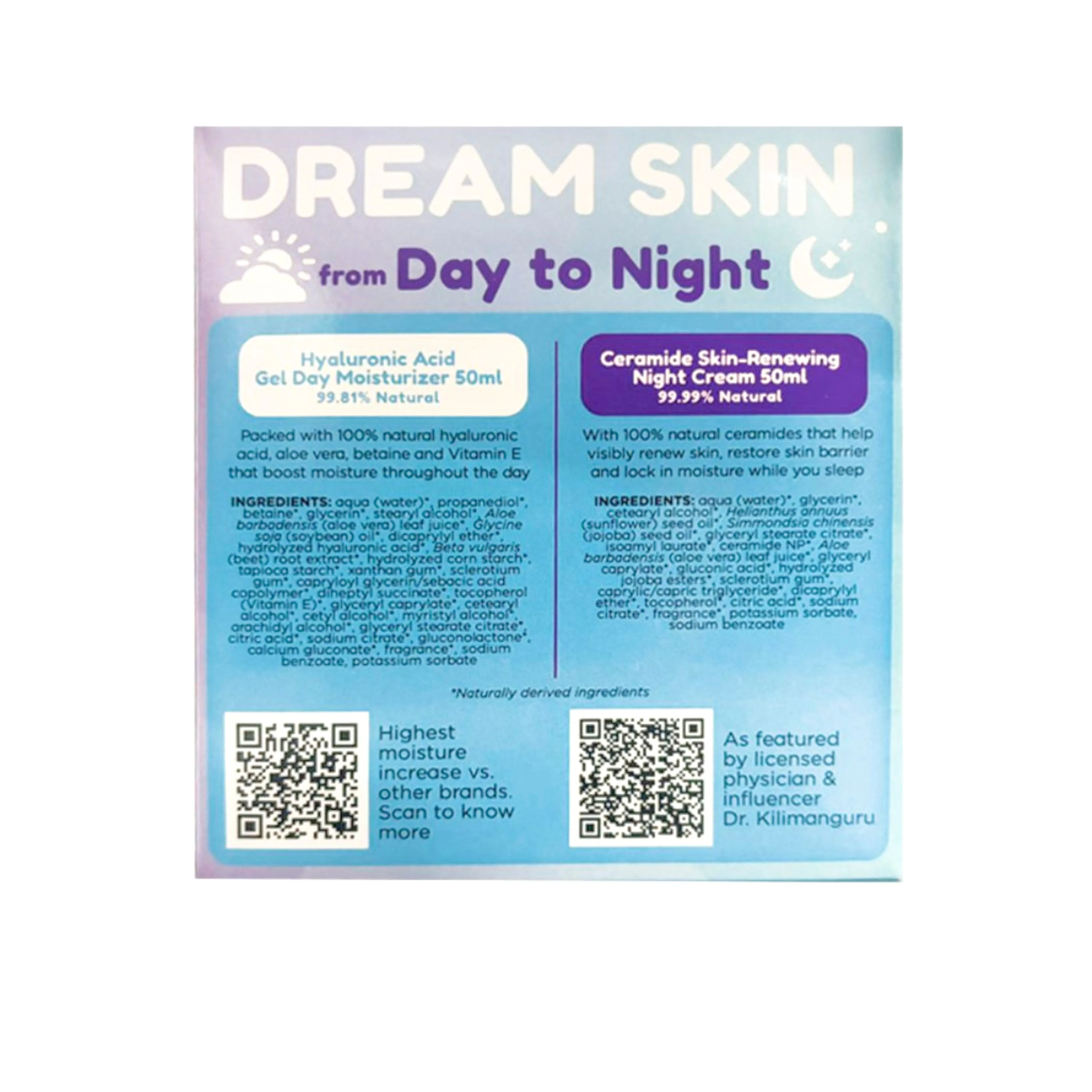 Human Nature Moisture Duo: Hyaluronic Acid Gel Day Moisturizer 50ml & Ceramide Night Cream 50ml Set