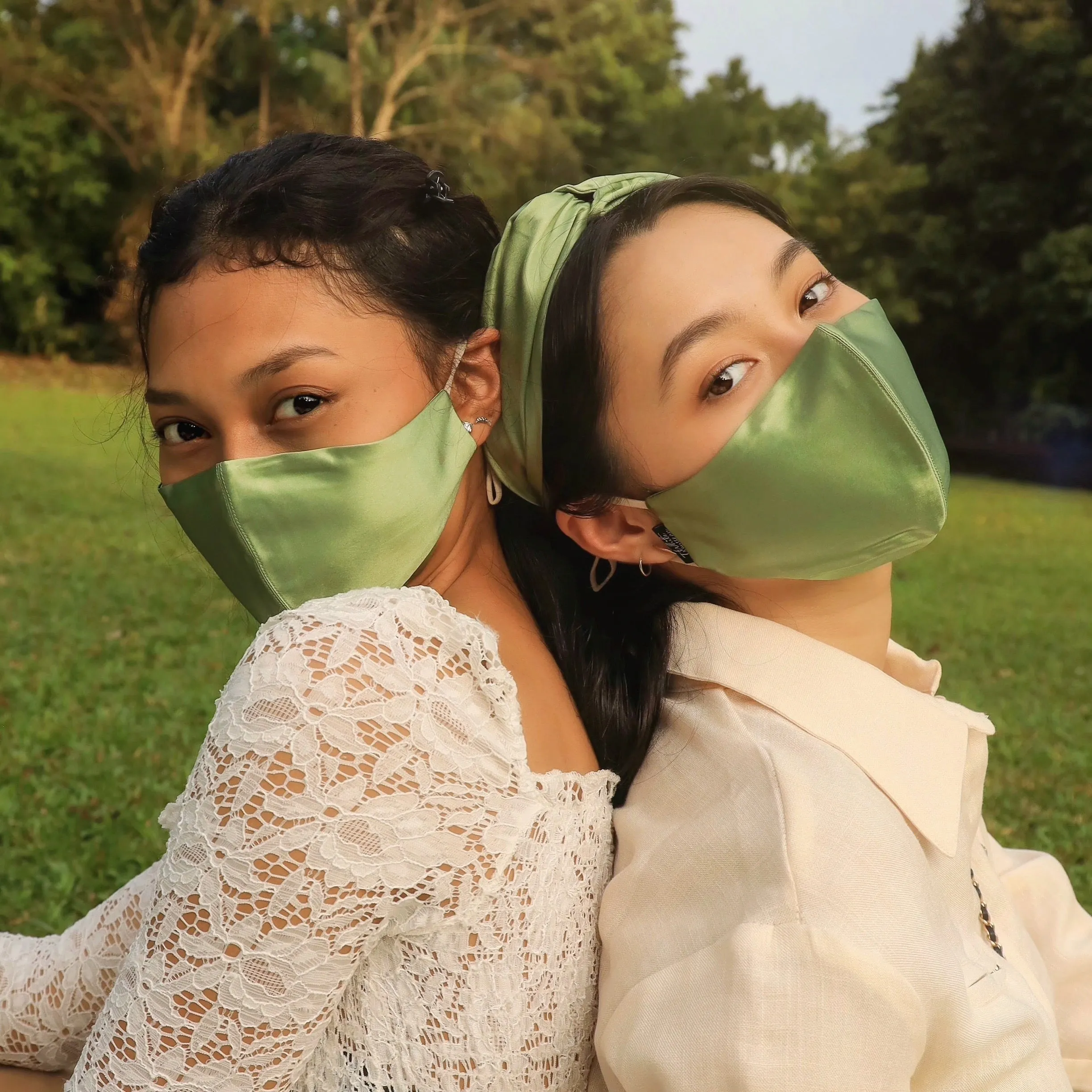 Ice-Cream 100% Organic Mulberry Silk Face Mask with Filter | Sage Green