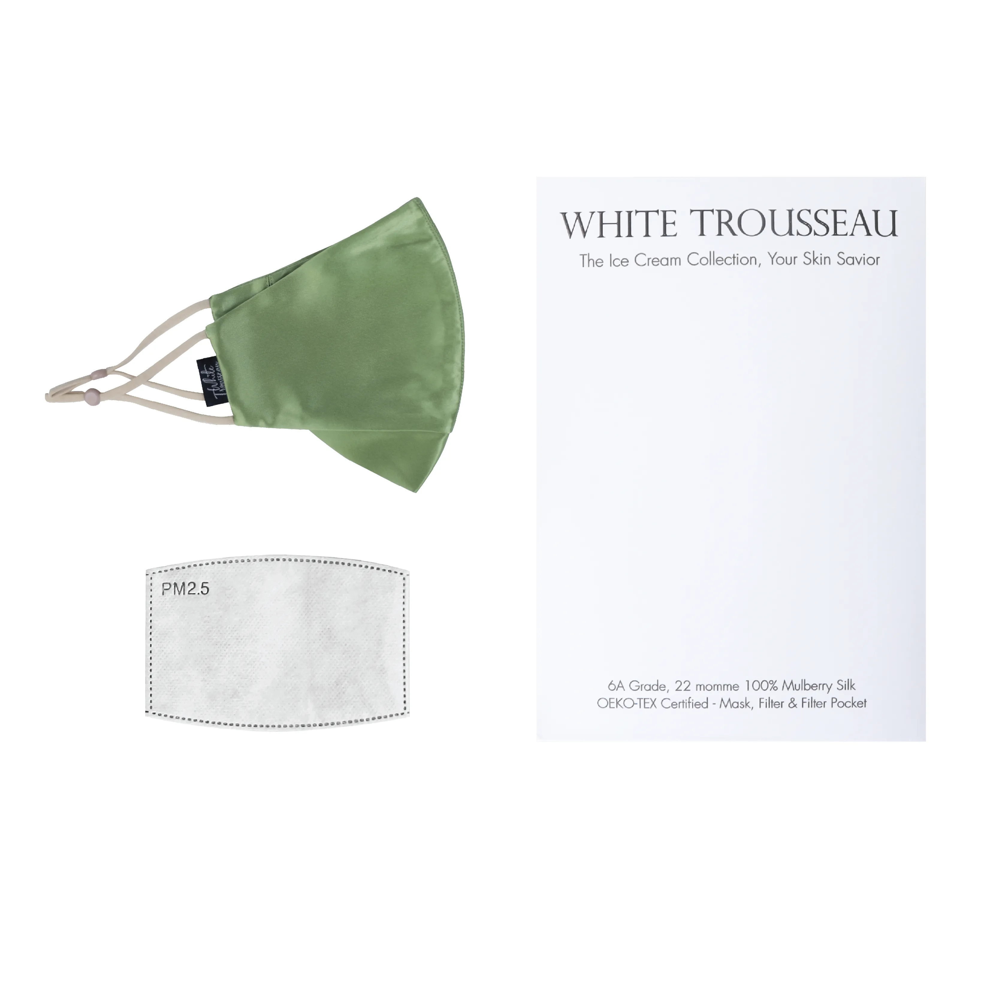 Ice-Cream 100% Organic Mulberry Silk Face Mask with Filter | Sage Green