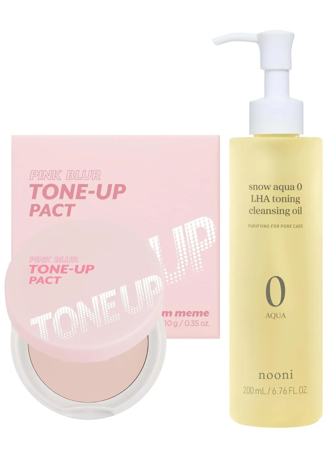 I'M MEME Compact - Tone-up Pact, 0.35 Oz   NOONI Korean Cleansing Oil - Snow Aqua 0 LHA Toning Pore Care Korean Facial Oil Cleanser, 6.76 fl.oz Bundle