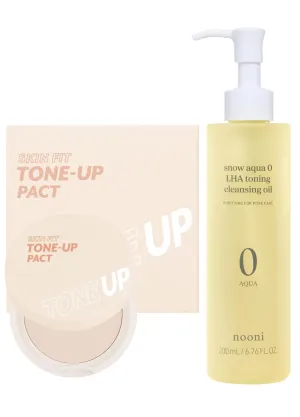 I'M MEME Skin Fit Tone Up Pact, 0.35 Oz   NOONI Korean Cleansing Oil - Snow Aqua 0 LHA Toning Pore Care Korean Facial Oil Cleanser, 6.76 fl.oz Bundle
