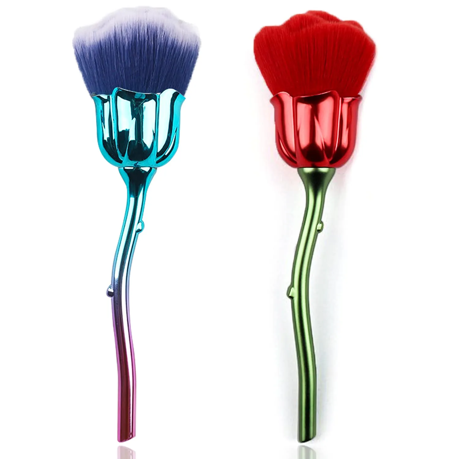 JERCLITY 2 Pieces Rose Makeup Brushes Blush Brush Large Face Powder Makeup Brushes kabuki brushes for Powder Cosmetic Loose Powder Brush Nail Dust Brush (Red/Blue)