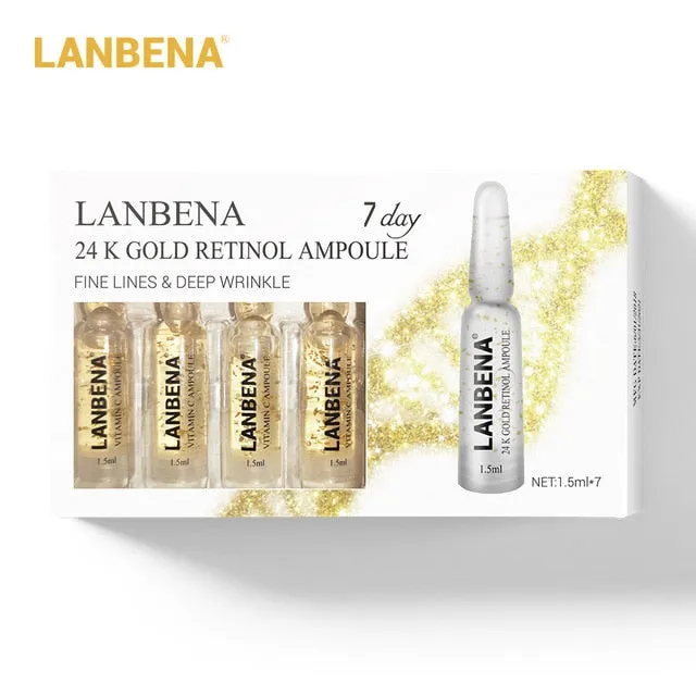 LANBENA 24K Gold Retinol Q10 Ampoule Serum Hyaluronic Acid Vitamin C Anti-Aging Puffiness Wrinkle Moisturizing Serum Skin Care