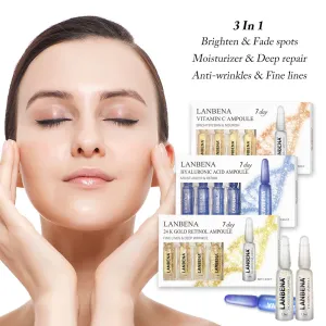 LANBENA 24K Gold Retinol Q10 Ampoule Serum Hyaluronic Acid Vitamin C Anti-Aging Puffiness Wrinkle Moisturizing Serum Skin Care