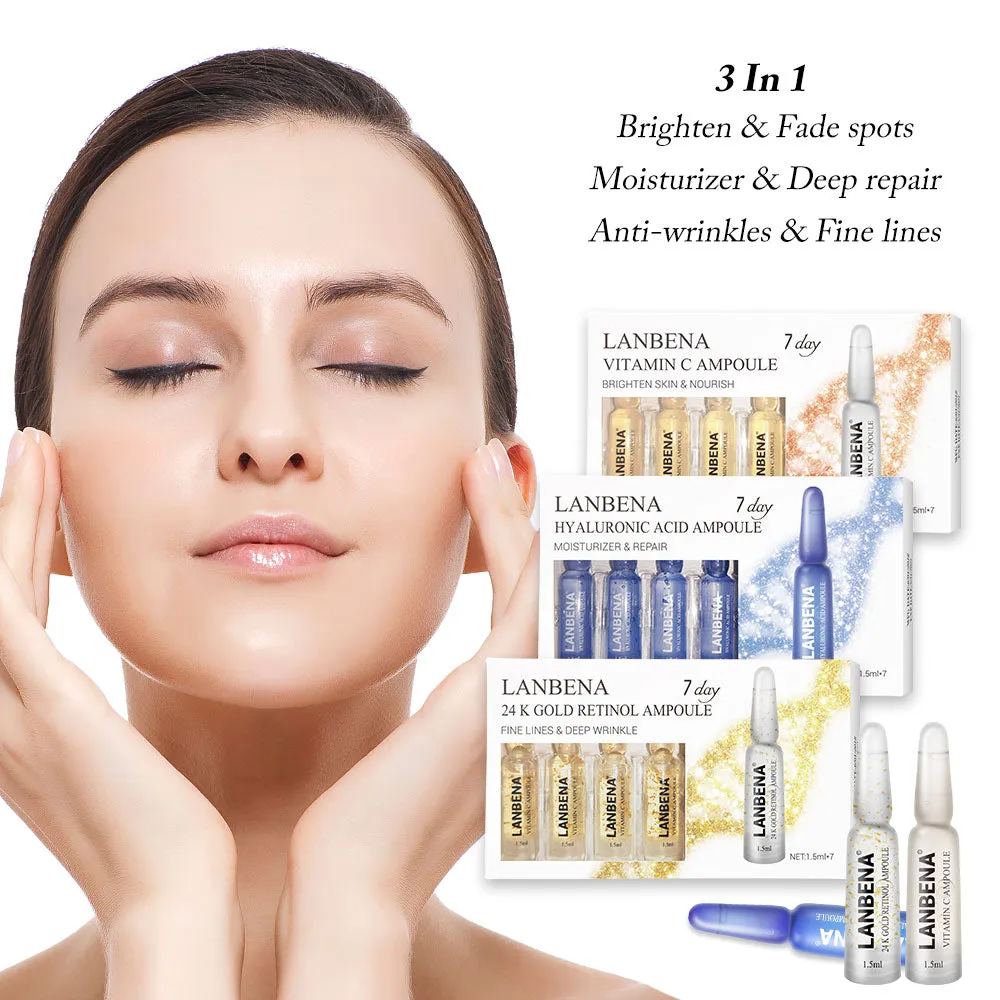 LANBENA 24K Gold Retinol Q10 Ampoule Serum Hyaluronic Acid Vitamin C Anti-Aging Puffiness Wrinkle Moisturizing Serum Skin Care