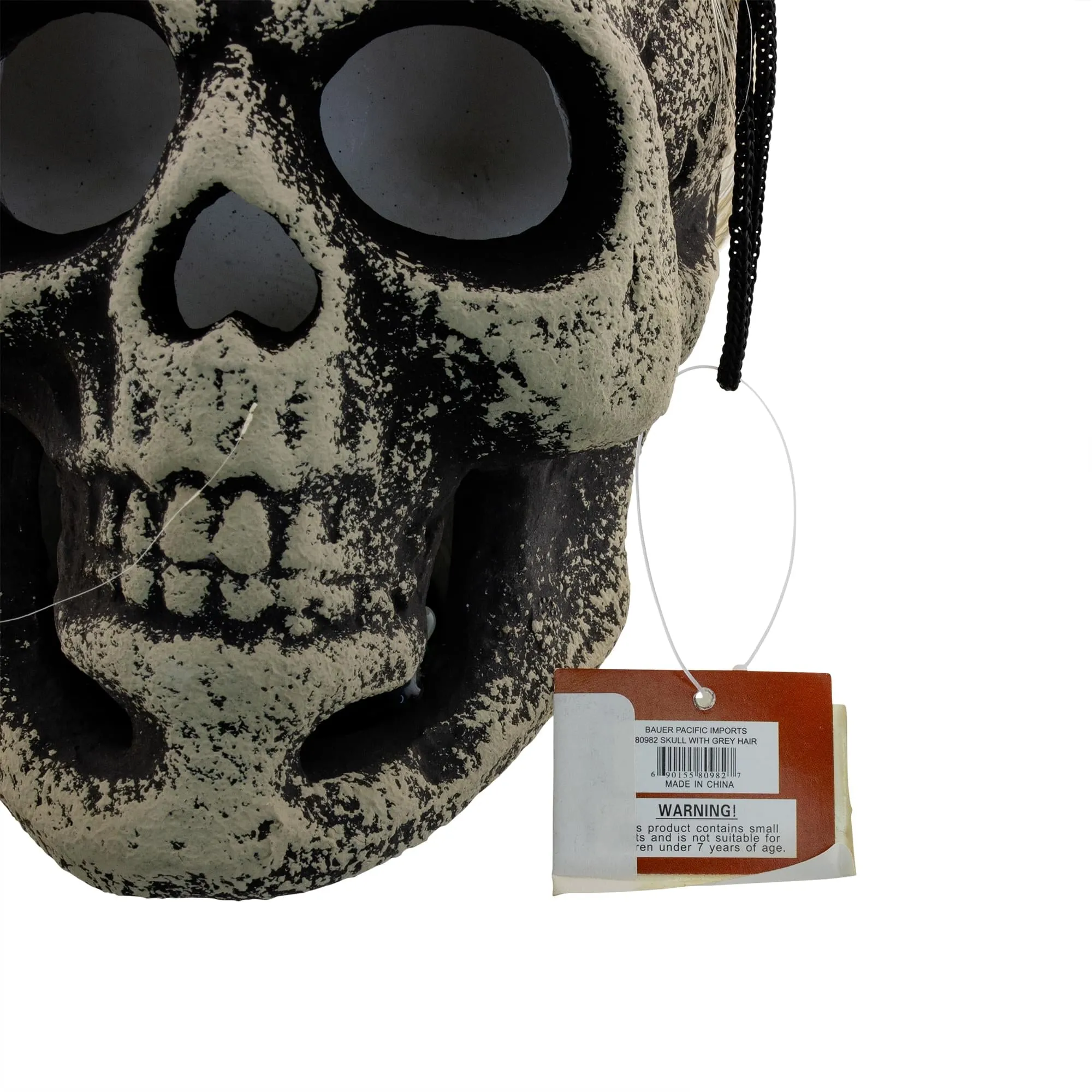 Led White Skull With Hair Scary Halloween Costume Mask Prop