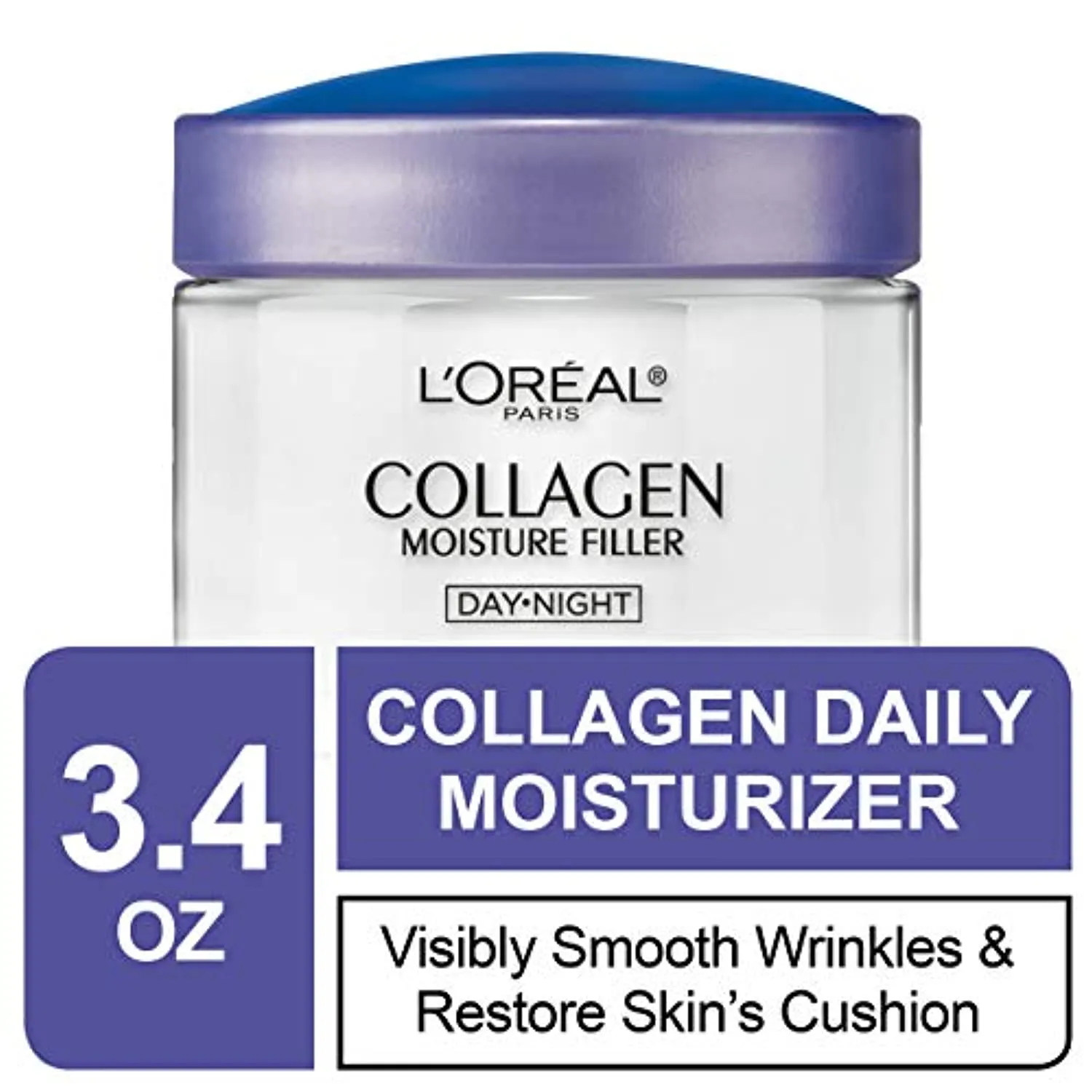 L'Oreal Paris Skincare Collagen Face Moisturizer, Day and Night Cream, Anti-Aging Face, Neck and Chest Cream to smooth skin and reduce wrinkles, 3.4 oz, Packaging May Vary