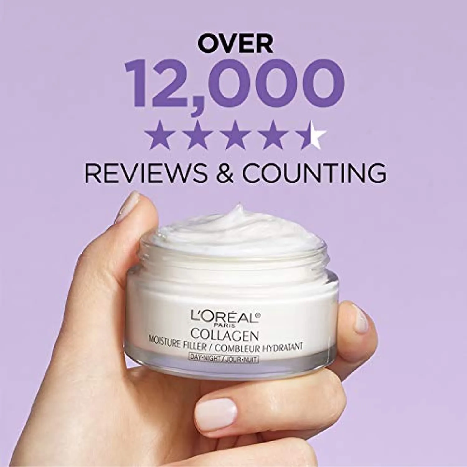 L'Oreal Paris Skincare Collagen Face Moisturizer, Day and Night Cream, Anti-Aging Face, Neck and Chest Cream to smooth skin and reduce wrinkles, 3.4 oz, Packaging May Vary