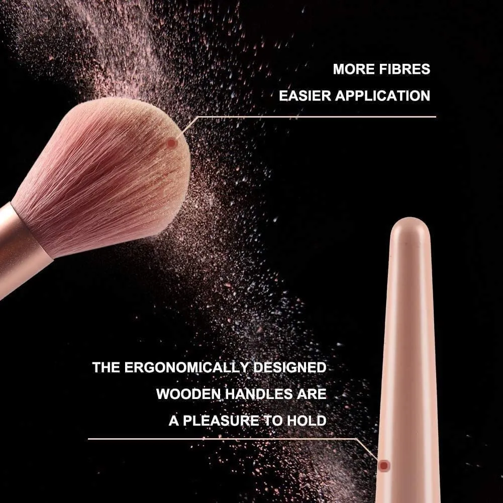 Makeup Brush, 12PCS Professional Advanced Synthetic Dance Music Foundation Brush, Foundation Blush, Eyeshadow, Eyeliner Concealer, Makeup Brush Set, PU Leather Bag (Pink)