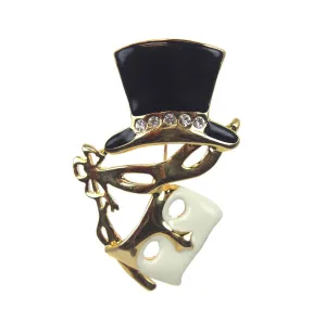 Mask & Top Hat Pin/Pendant, Black/Cream
