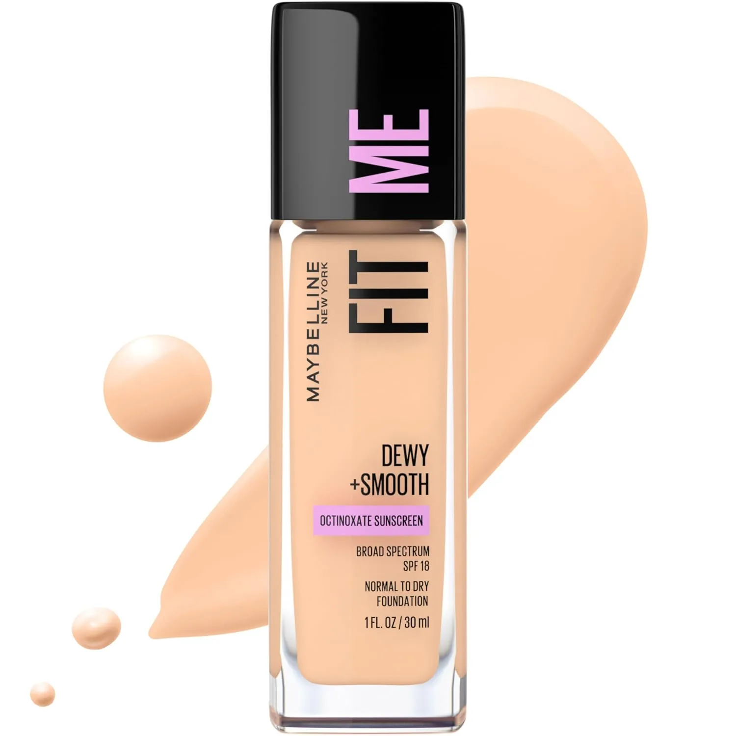 Maybelline Fit Me Dewy   Smooth Liquid Foundation Makeup, Classic Ivory, 1 Count (Packaging May Vary)