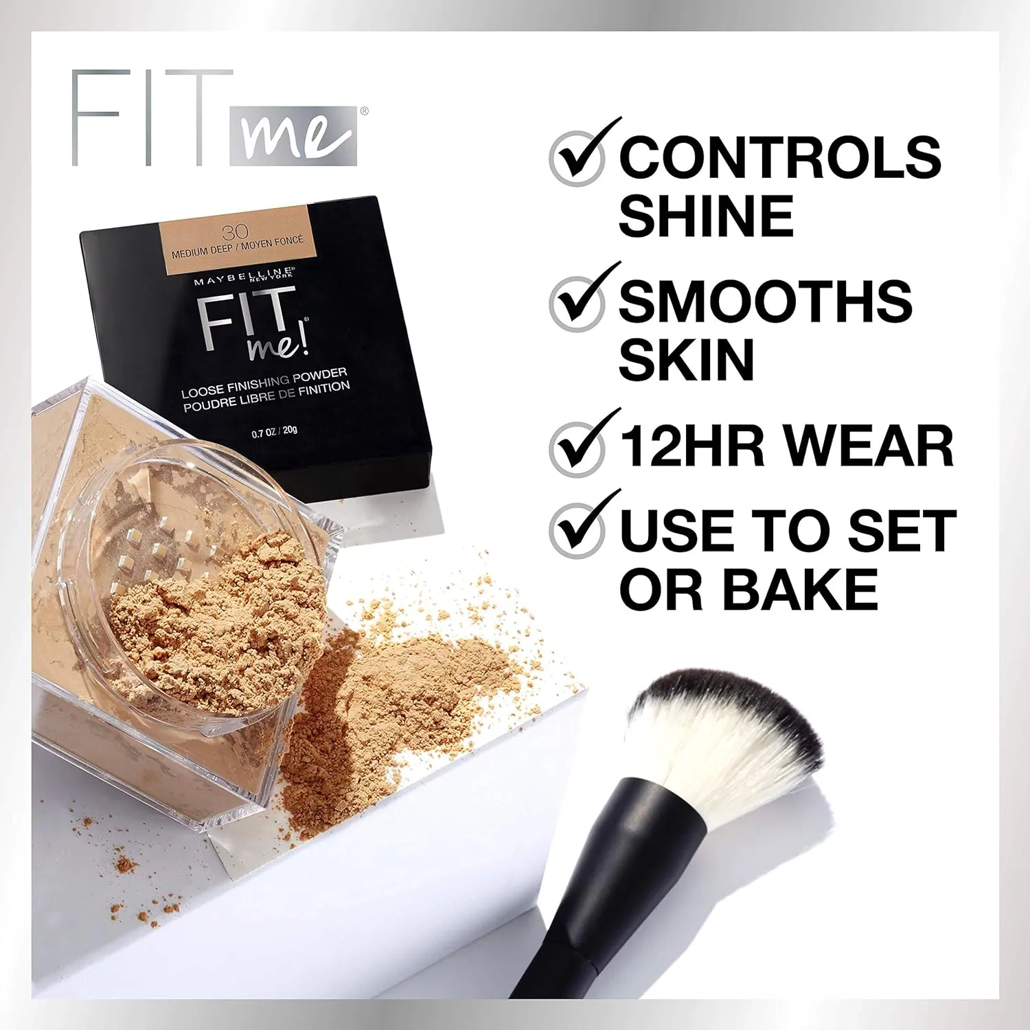 Maybelline Fit Me Loose Finishing Powder   Fit Me Blush Makeup Bundle, Includes 1 Setting Powder in Fair and 1 Blush in Pink
