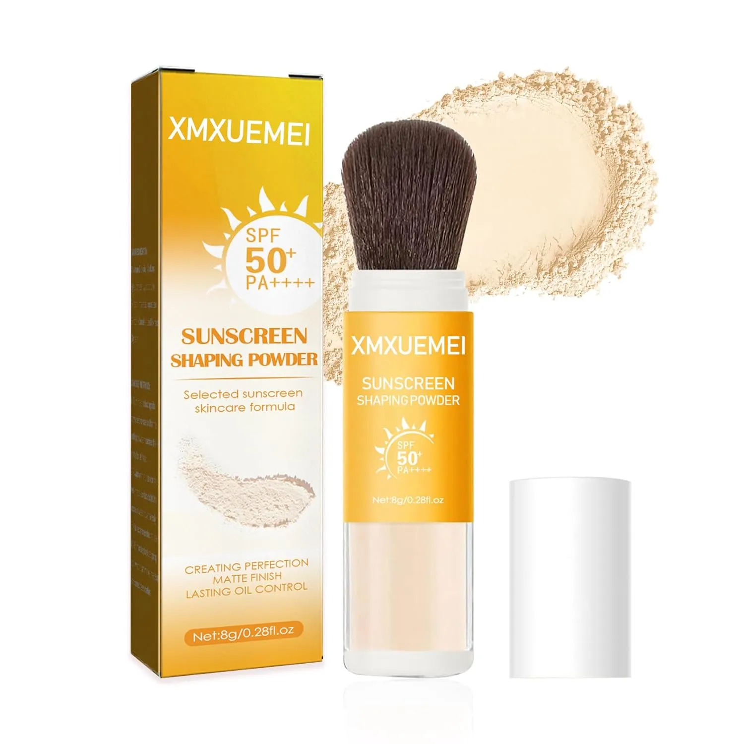Mineral Sunscreen Setting Powder SPF 50  PA    ,Translucent Powder Sunscreen for Face,Lasting Matte Oil Control Brush Face Powder,Lightweight & Water Resistant Makeup Setting Powder