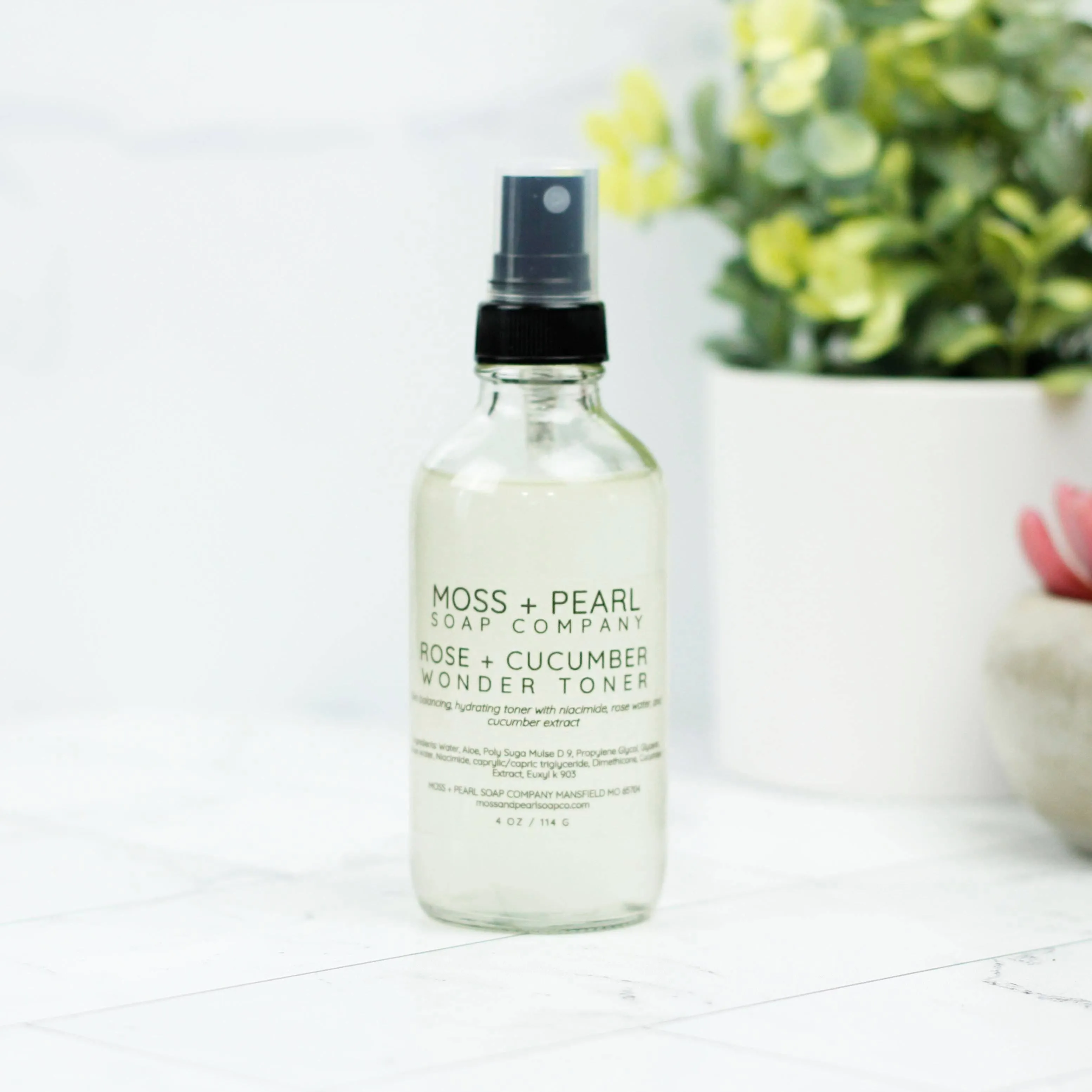 Moss   Pearl Soap Company- Hydrating Rose Water and Cucumber Extract Toner with Niacinamide: Balancing and Refreshing