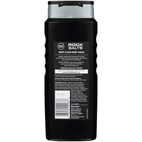 Nivea Men Deep Clean Rock Salts Body Wash, Exfoliating Rock Salt Body Wash, 3 Pack of 16.9 Fl Oz Bottles