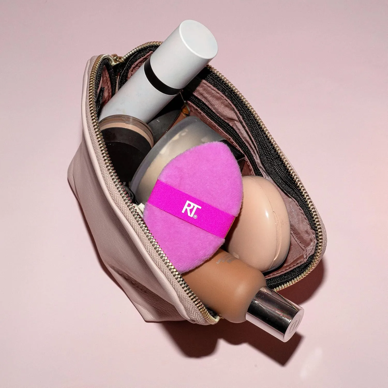 Real Techniques Miracle 2-In-1 Powder Puff 4 Pack, Dual-Sided, Full Size Makeup Blending Puff, Reversible Elastic Band, Makeup Sponge & Powder Puff, For Liquid, Cream & Powder Products, Cruelty-Free