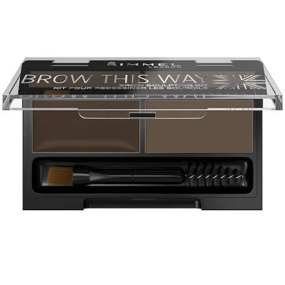 Rimmel Brow This Way Sculpting Kit, Dark Brown, Powder 0.04 oz., Wax 0.03 oz., Brow Sculpting & Styling Kit with Eyebrow Wax & Setting Powder