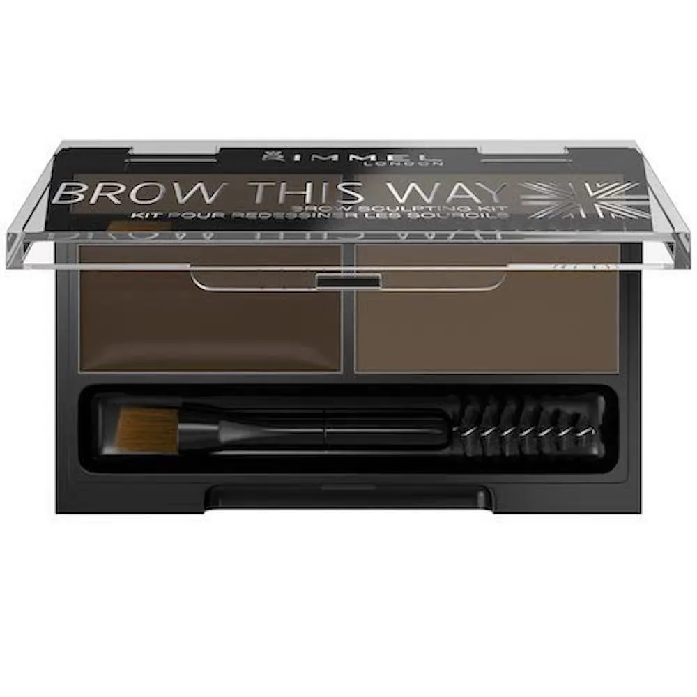 Rimmel Brow This Way Sculpting Kit, Dark Brown, Powder 0.04 oz., Wax 0.03 oz., Brow Sculpting & Styling Kit with Eyebrow Wax & Setting Powder