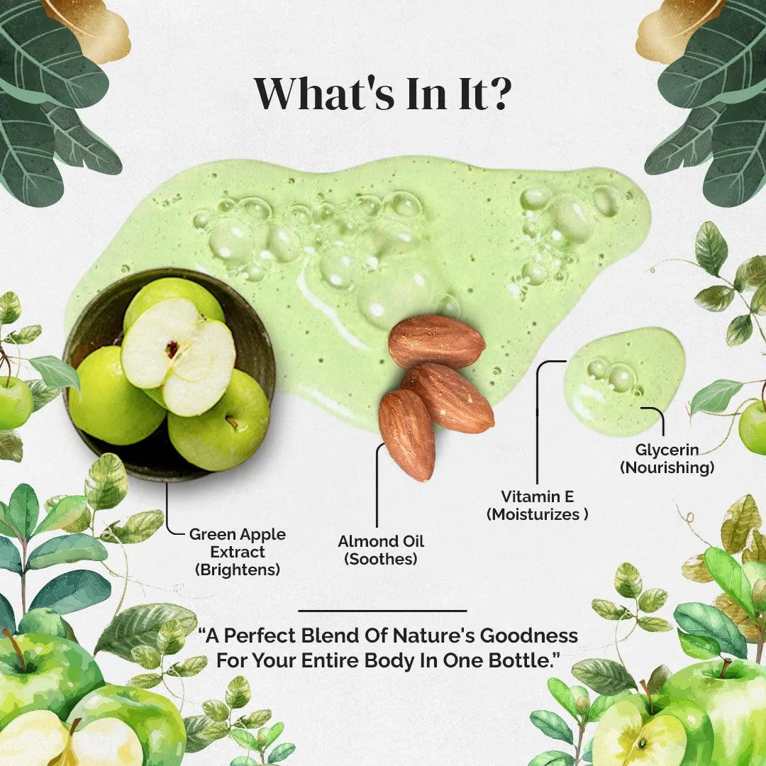 Rubz Green Apple Body Wash | Enriched With Glycerin & Long Lasting Fragrance | Soap-Free Body Wash For Women And Men | Paraben Free | SLS Free | 1 Litre