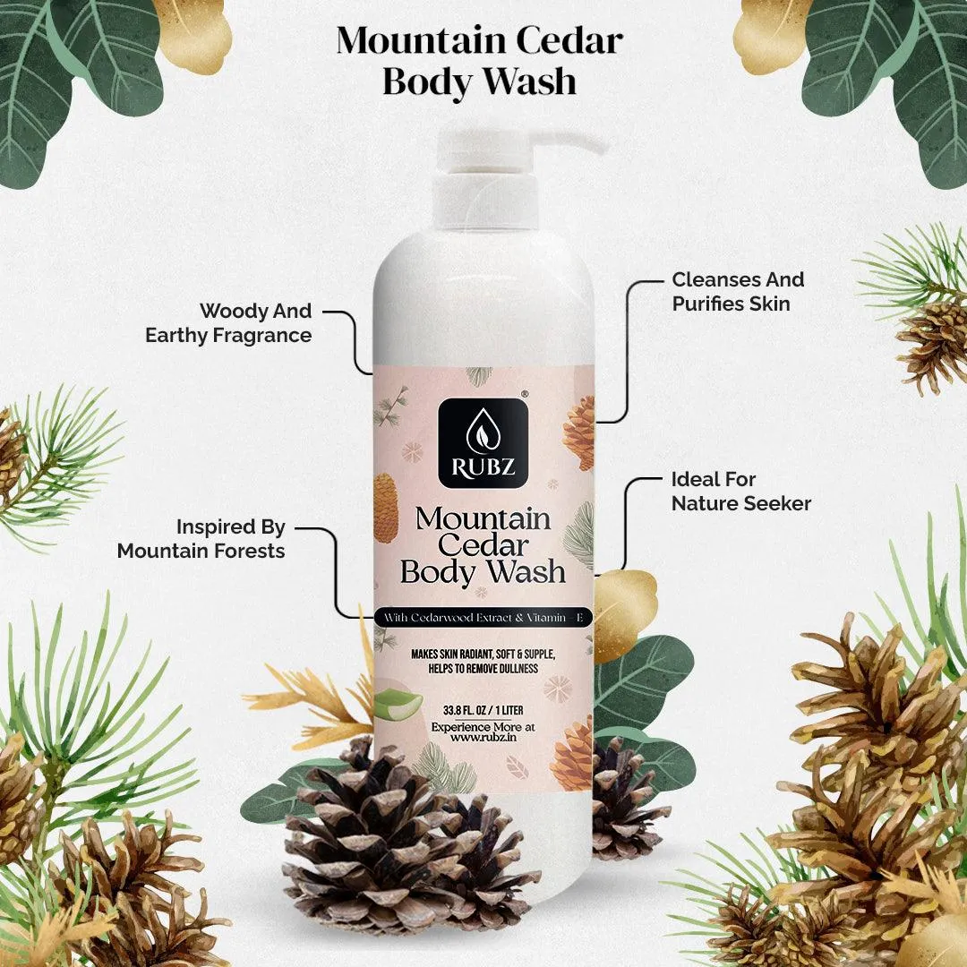 Rubz Mountain Cedar Body wash | Enriched With Glycerin & Long Lasting Fragrance | Soap-Free Body Wash For Women And Men | Paraben Free | SLS Free | 1 Litre