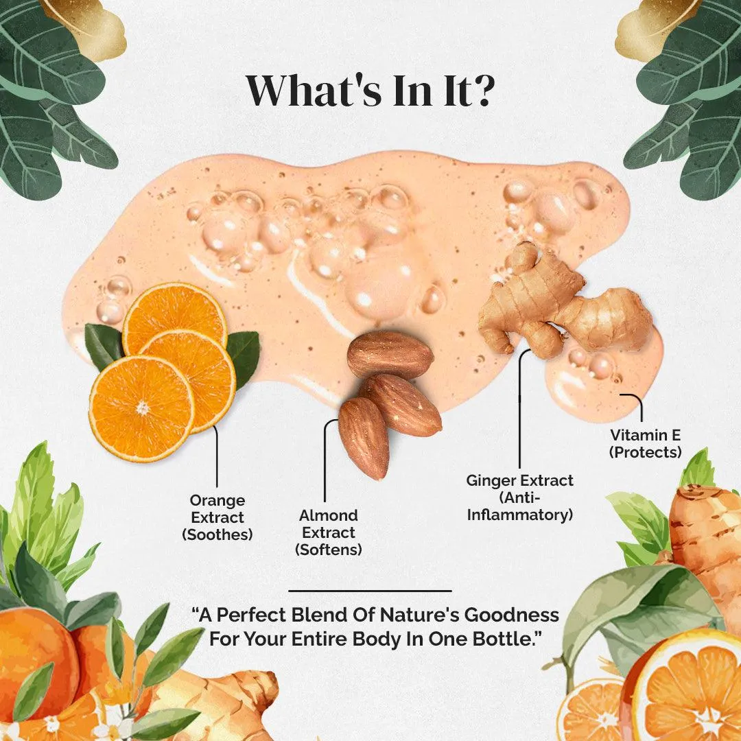 Rubz Orange & Ginger Body wash | Enriched With Glycerin & Long Lasting Fragrance | Soap-Free Body Wash For Women And Men | Paraben Free | SLS Free | 1 Litre