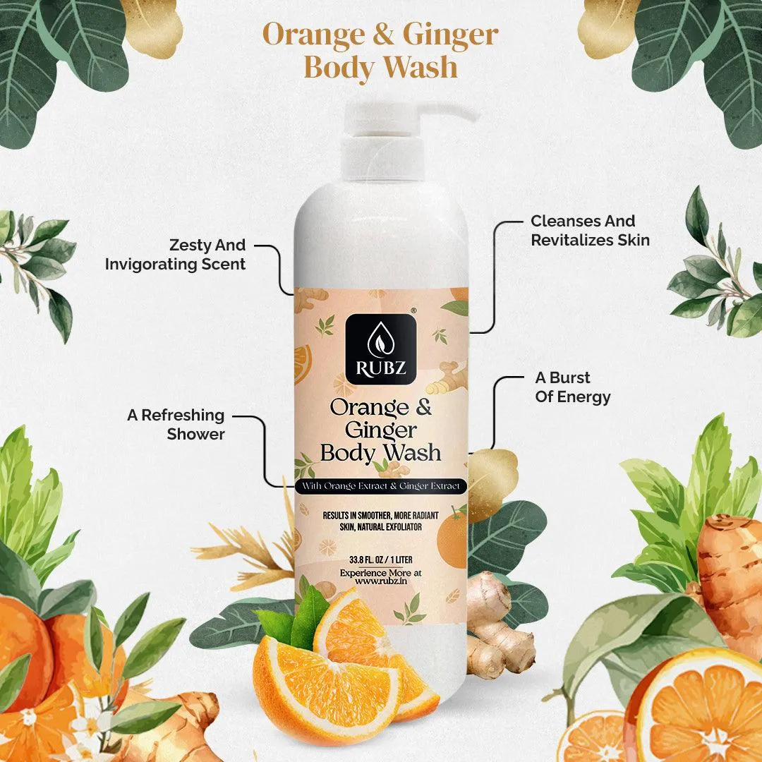 Rubz Orange & Ginger Body Wash Refill Pack 5L | Liquid Soap | Shower Gel | with Refillable 500 ml Plastic Bottle | Best for Hotel, Spa, Salon, Joint Family | SLS Free | Paraben Free