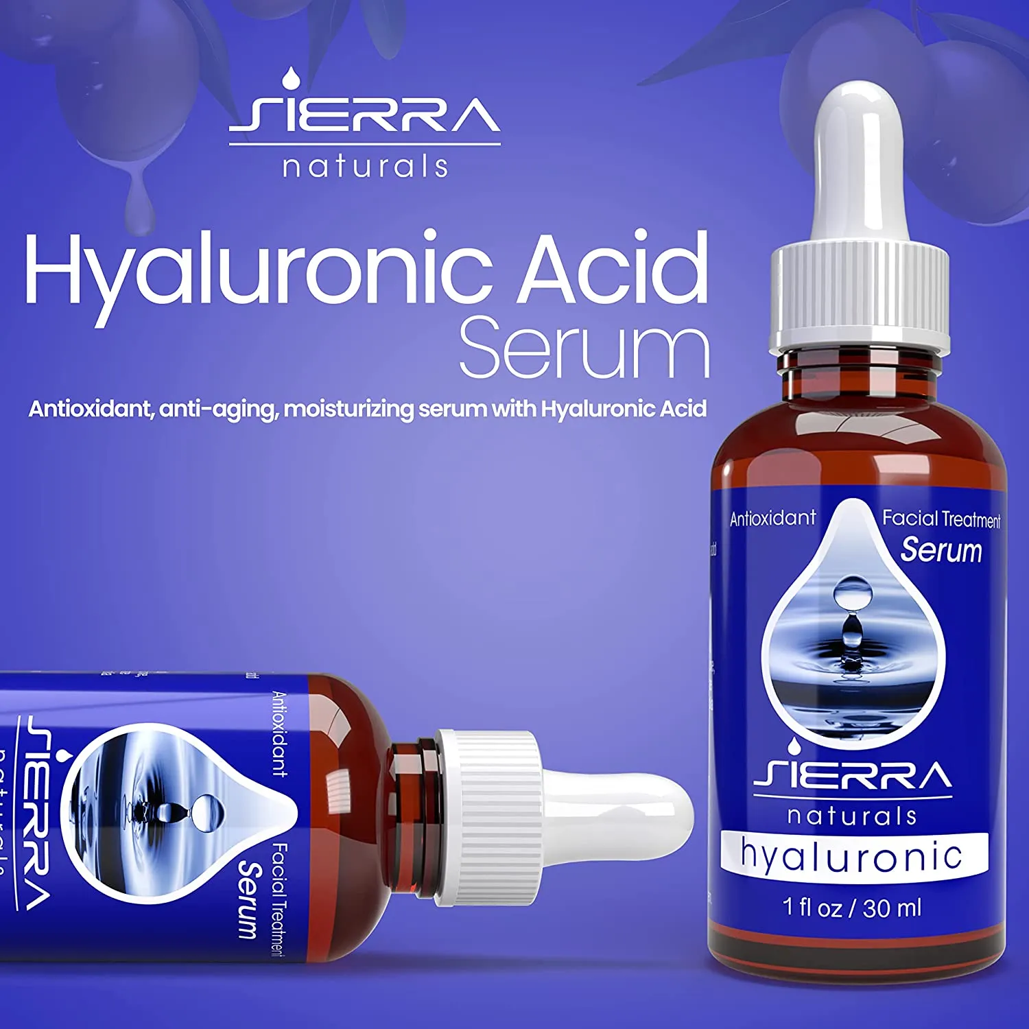 Sierra Naturals Hyaluronic Acid Serum for Face For Dry Skin Anti-aging Collagen Boosting, 1 oz
