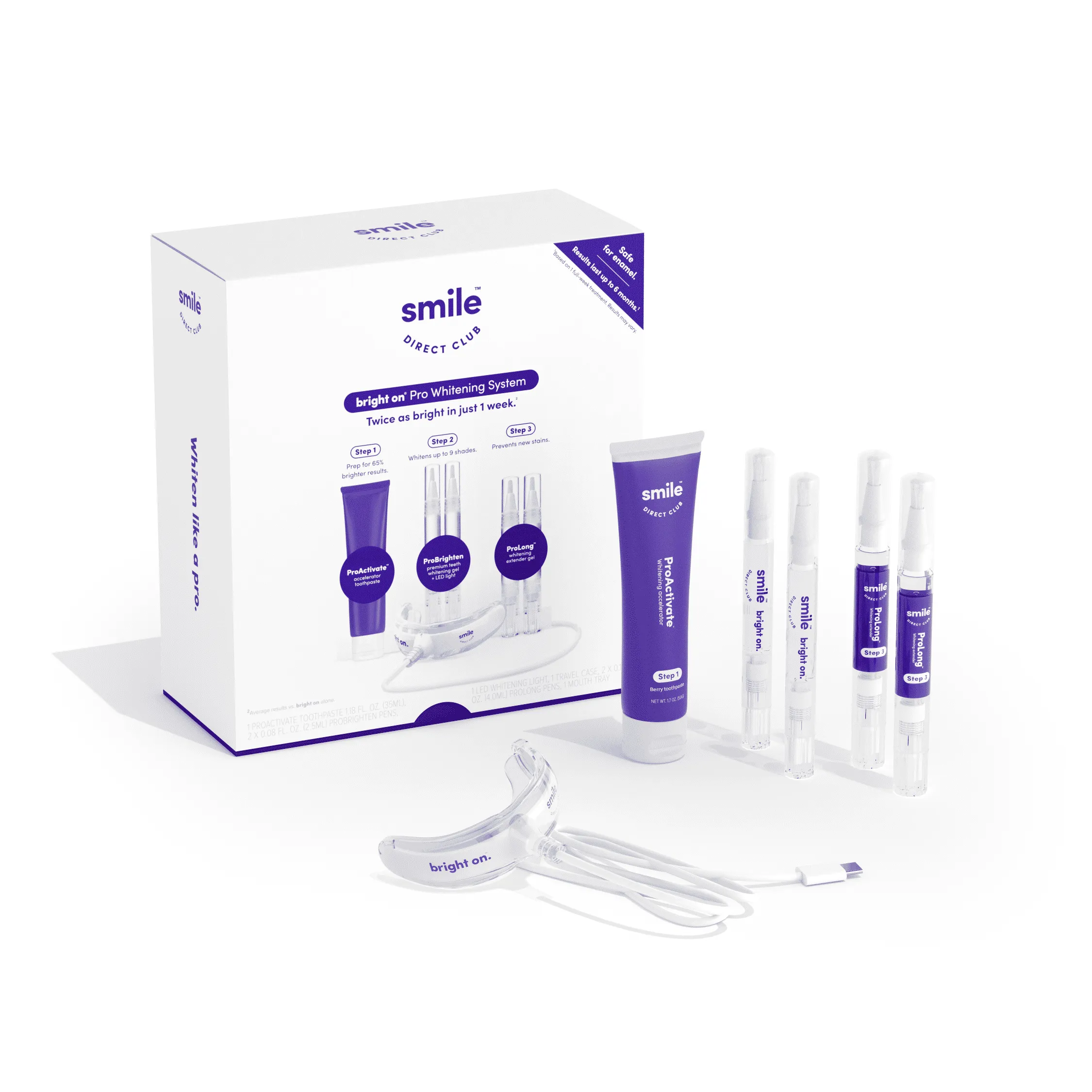 SmileDirectClub Pro Teeth Whitening System with LED Light - 4 Pack Pens and Whitening Toothpaste - Professional Strength Hydrogen Peroxide - Pain Free and Enamel Safe