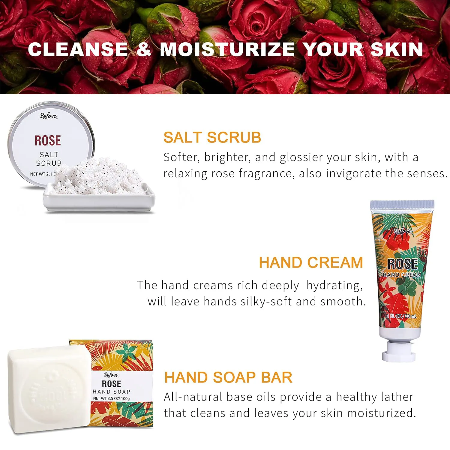 Spa Gifts for Women, Gift Sets for Her with Rose Bath Gift Box, 5 Pc Spa Bath Sets Includes Salt Scrub, Massage Oil, Soap, Bath Bombs, Hand Cream. Best Birthday Gift Baskets for Women
