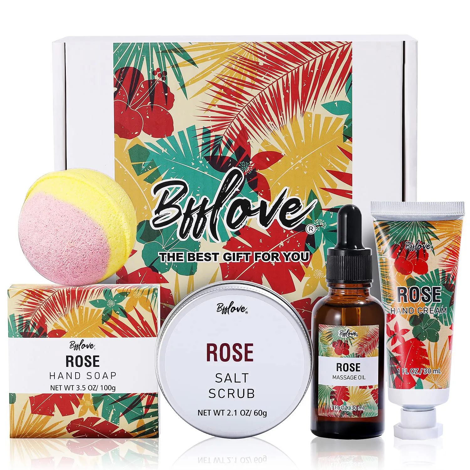 Spa Gifts for Women, Gift Sets for Her with Rose Bath Gift Box, 5 Pc Spa Bath Sets Includes Salt Scrub, Massage Oil, Soap, Bath Bombs, Hand Cream. Best Birthday Gift Baskets for Women