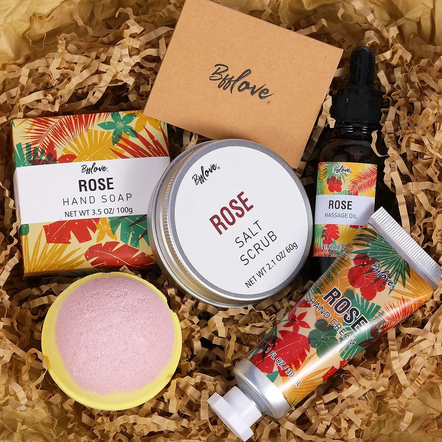 Spa Gifts for Women, Gift Sets for Her with Rose Bath Gift Box, 5 Pc Spa Bath Sets Includes Salt Scrub, Massage Oil, Soap, Bath Bombs, Hand Cream. Best Birthday Gift Baskets for Women