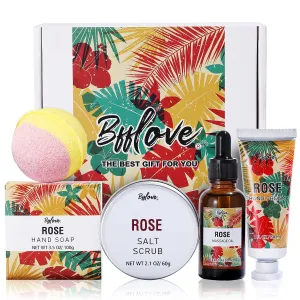 Spa Gifts for Women, Gift Sets for Her with Rose Bath Gift Box, 5 Pc Spa Bath Sets Includes Salt Scrub, Massage Oil, Soap, Bath Bombs, Hand Cream. Best Birthday Gift Baskets for Women