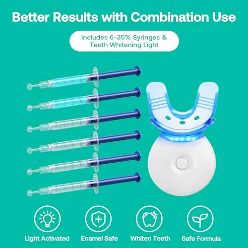 Teeth Whitening Kit, LED Teeth Whitening Light with 6 X 3ml Carbamide Peroxide Teeth Whitening Gel, Included 2 Mouth Trays & Tray Case and Brush, Safe Enamel, Fast and Gentle Teeth Whitening