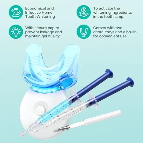 Teeth Whitening Kit, LED Teeth Whitening Light with 6 X 3ml Carbamide Peroxide Teeth Whitening Gel, Included 2 Mouth Trays & Tray Case and Brush, Safe Enamel, Fast and Gentle Teeth Whitening