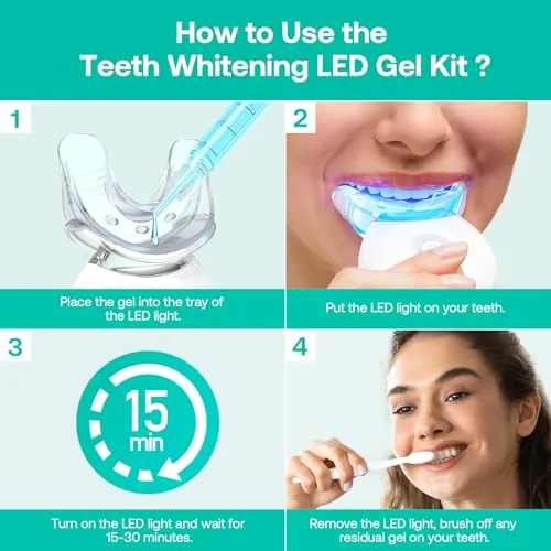 Teeth Whitening Kit, LED Teeth Whitening Light with 6 X 3ml Carbamide Peroxide Teeth Whitening Gel, Included 2 Mouth Trays & Tray Case and Brush, Safe Enamel, Fast and Gentle Teeth Whitening