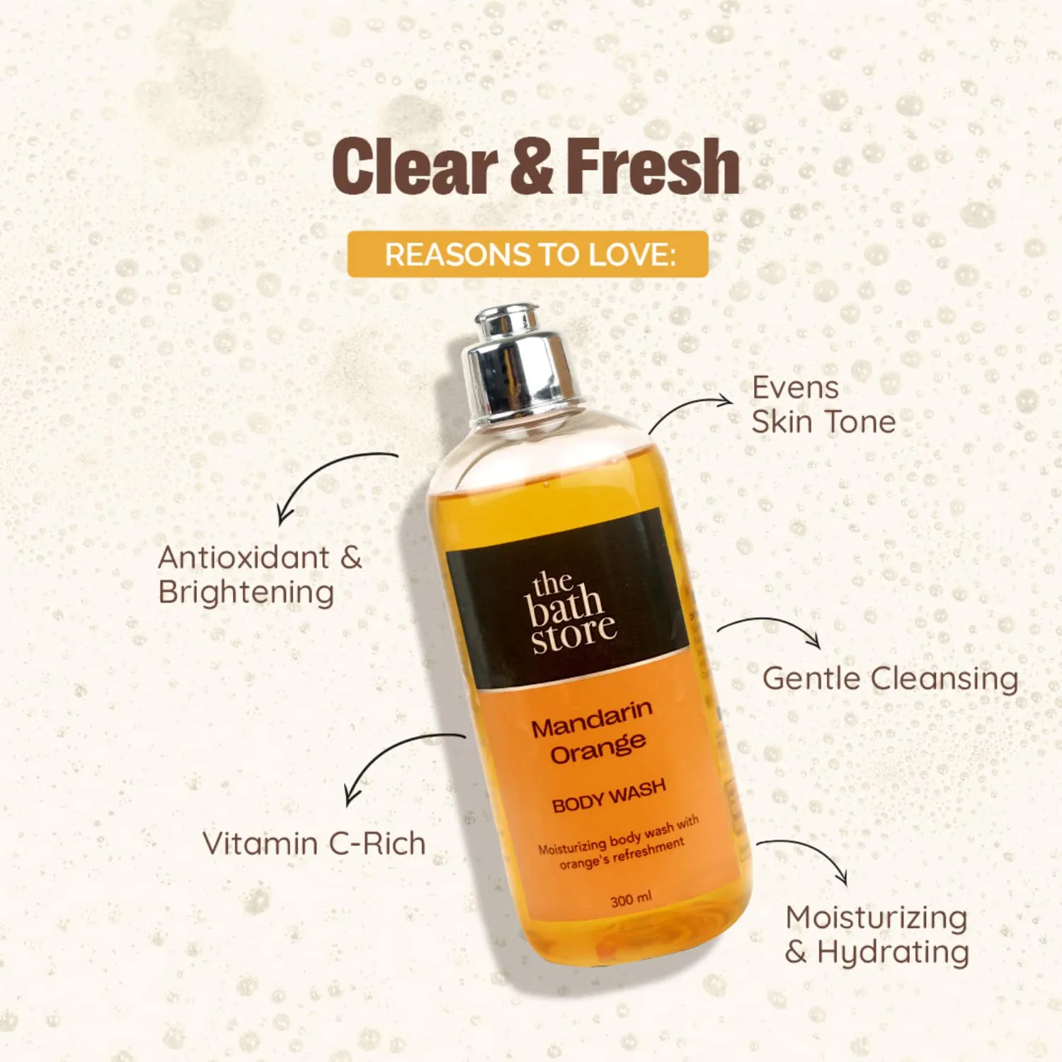 The Bath Store Mandarin Orange Body Wash - Deeply Cleansing | Nourishing Liquid Soap | Men and Women - 300ml (Pack of 5)