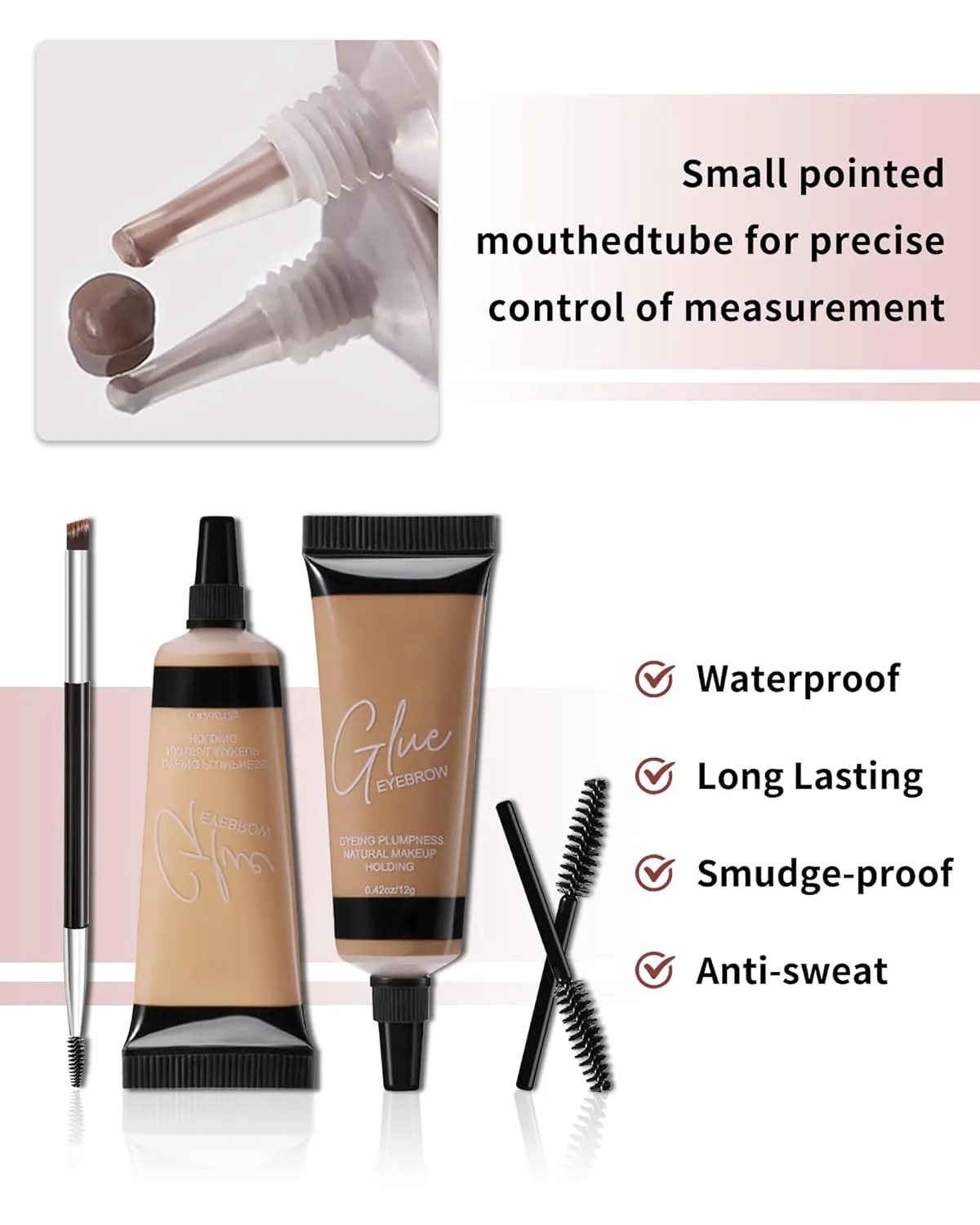 Waterproof Eyebrow Gel Brown, Sweat-Proof Longwear Strong Hold Tinted Brow Gel, Vegan, Cruelty-Free, Brow Glue Mascara for Eyebrows with Eyebrow Brush, Sculpting Eye Brows Filler Makeup for Women-02