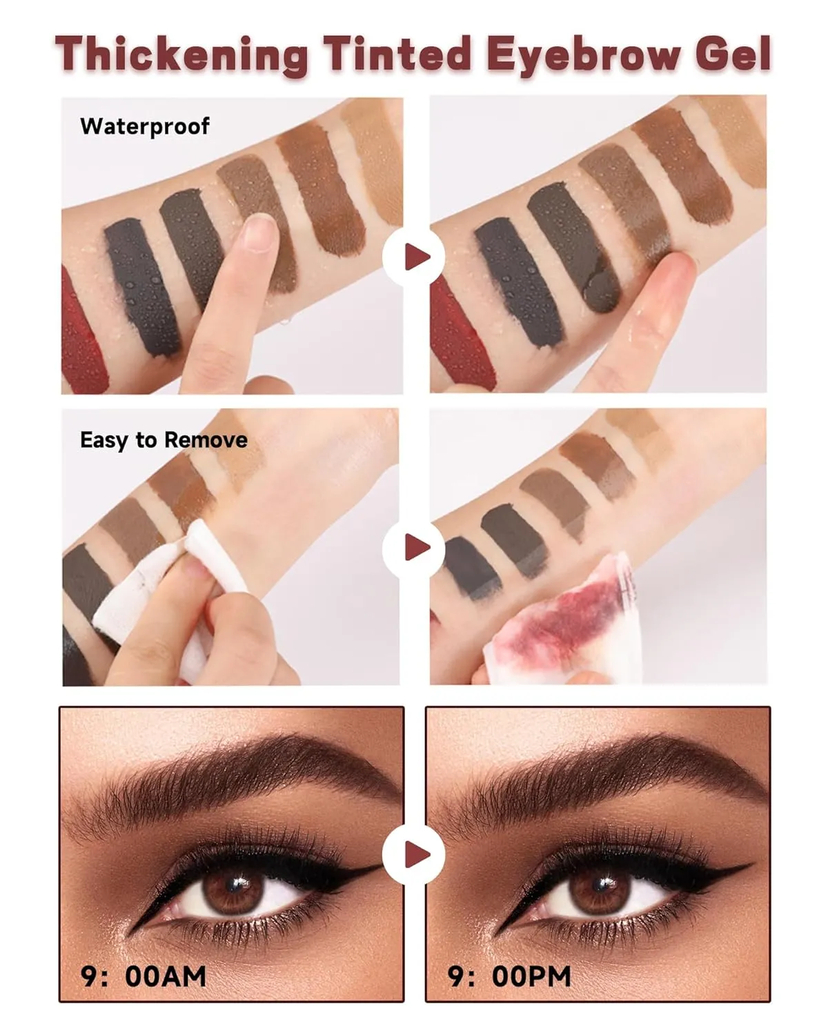 Waterproof Eyebrow Gel Brown, Sweat-Proof Longwear Strong Hold Tinted Brow Gel, Vegan, Cruelty-Free, Brow Glue Mascara for Eyebrows with Eyebrow Brush, Sculpting Eye Brows Filler Makeup for Women-02