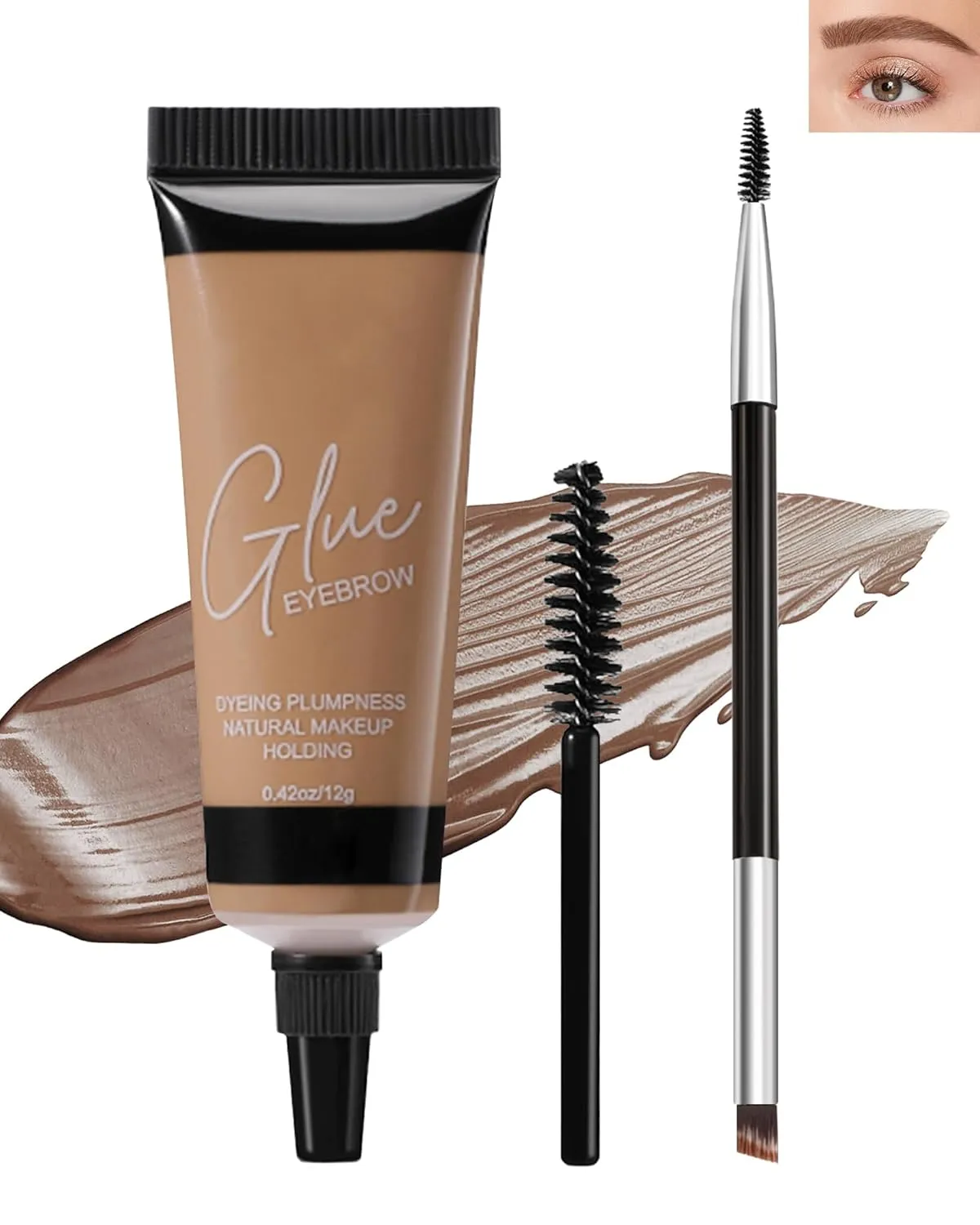 Waterproof Eyebrow Gel Brown, Sweat-Proof Longwear Strong Hold Tinted Brow Gel, Vegan, Cruelty-Free, Brow Glue Mascara for Eyebrows with Eyebrow Brush, Sculpting Eye Brows Filler Makeup for Women-02