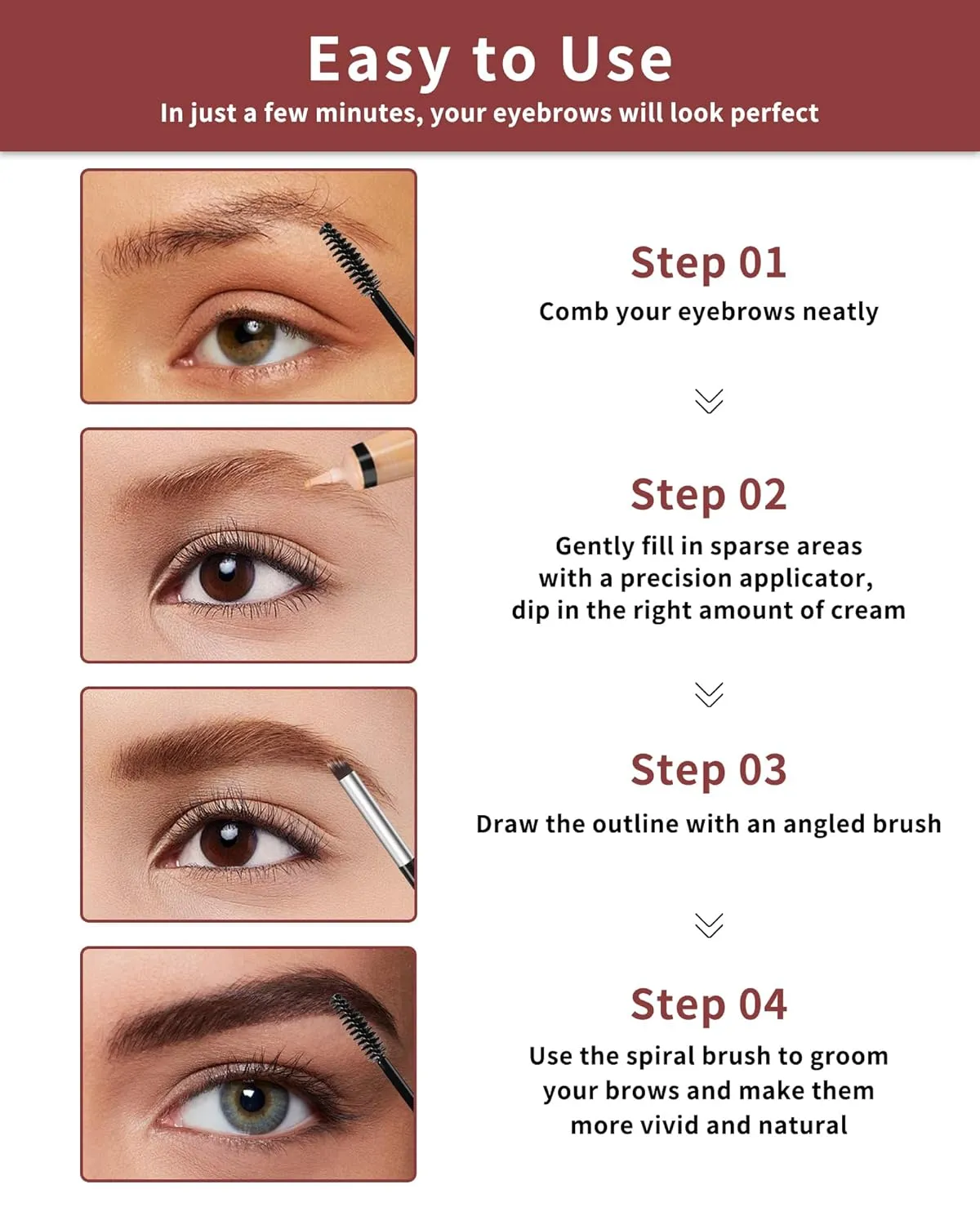 Waterproof Eyebrow Gel Brown, Sweat-Proof Longwear Strong Hold Tinted Brow Gel, Vegan, Cruelty-Free, Brow Glue Mascara for Eyebrows with Eyebrow Brush, Sculpting Eye Brows Filler Makeup for Women-02